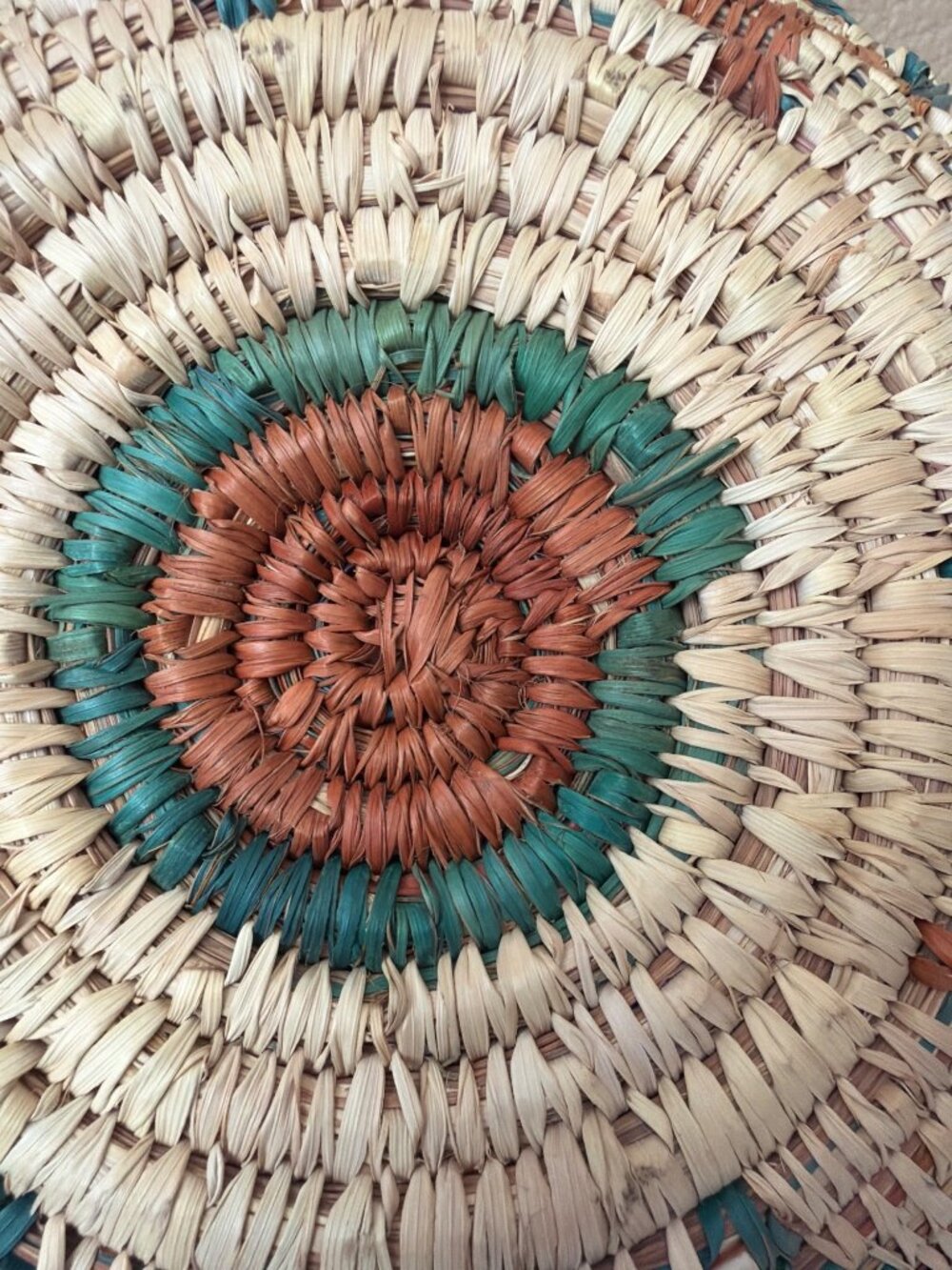 Vintage Southwestern Style Hand Woven Coiled Harvest Basket 14” Boho Cottagecore - Picture 9 of 12